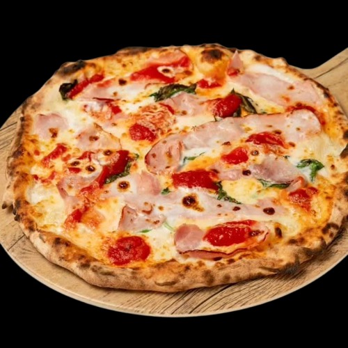 FOODURO pizza with ham and roasted peppers